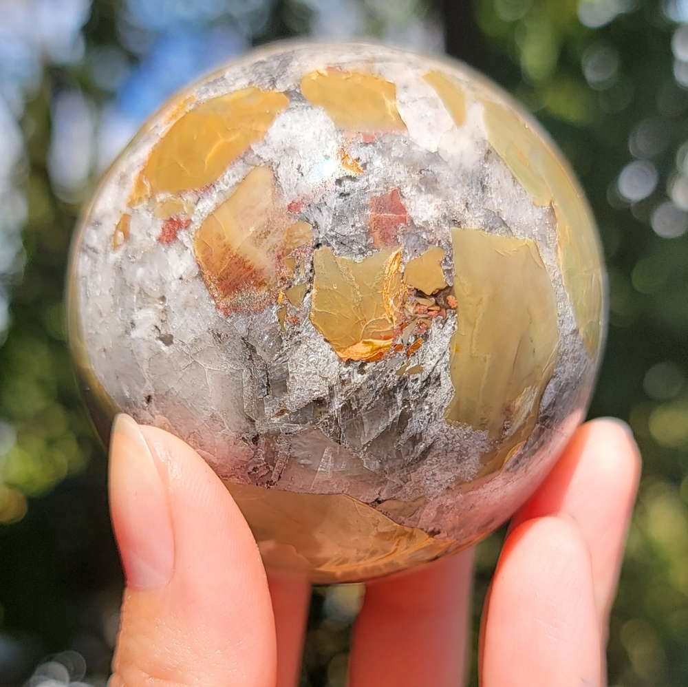 NEW 61MM (2.4") UV REACTIVE VOLCANO AGATE WITH CALCITE SPHERE